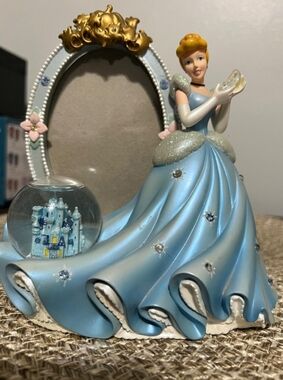 Vintage Cinderella Castle Snow Globe & Photo Frame - Light Blue